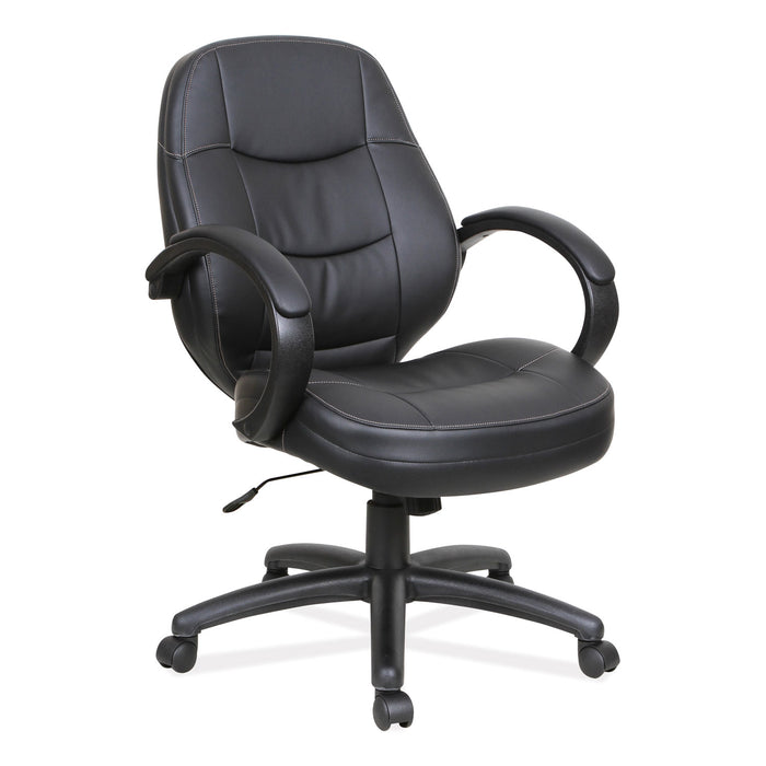 Alera PF Series Mid-Back Leather Office Chair, Supports up to 275 lbs, Black Seat/Black Back, Black Base