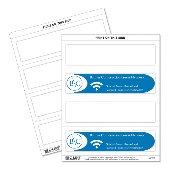 Embossed Tent Cards, White, 2.5 x 8.5, 2 Card/Sheet, 50 Sheets/Box