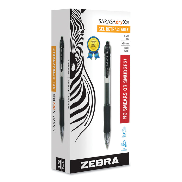 Sarasa Dry Gel X20 Retractable Gel Pen, Bold 1mm, Black Ink, Smoke Barrel, Dozen