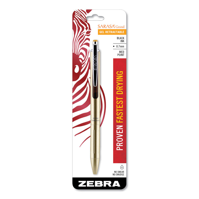 Blister-Carded Sarasa Grand Retractable Gel Pen, Fine 0.7mm, Black Ink, Gold Barrel