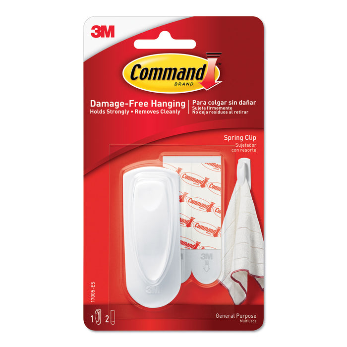 Spring Hook, 1 1/8w x 3/4d x 3h, White, 1 Hook/Pack