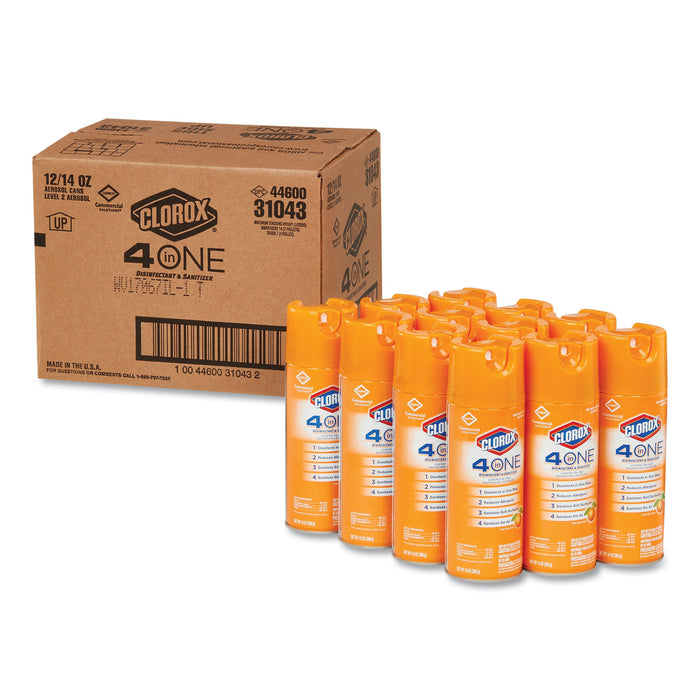 4-in-One Disinfectant and Sanitizer, Citrus, 14 oz Aerosol, 12/Carton
