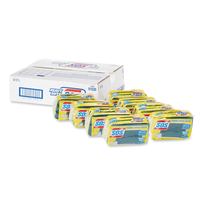 Heavy Duty Scrubber Sponge, 2.5 x 4.5, 0.9" Thick, Yellow/Green, 3/PK, 24 PK/CT