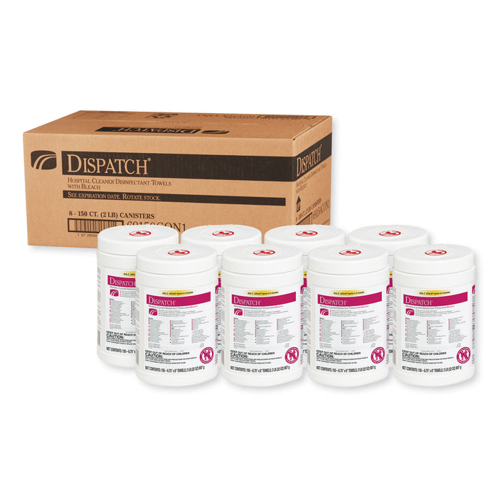 Dispatch Cleaner Disinfectant Towels, 6 3/4 x 8, 150/Can, 8 Canisters/Carton