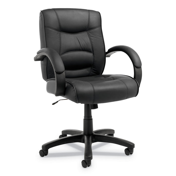 Alera Strada Leather Mid-Back Swivel/Tilt Chair, Supports up to 275 lbs, Black Seat/Black Back, Black Base