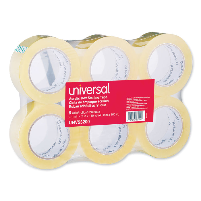 Deluxe General-Purpose Acrylic Box Sealing Tape, 3" Core, 1.88" x 110 yds, Clear, 6/Pack