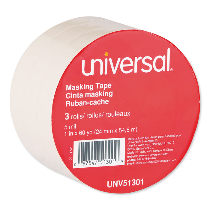 General-Purpose Masking Tape, 3" Core, 24 mm x 54.8 m, Beige, 3/Pack