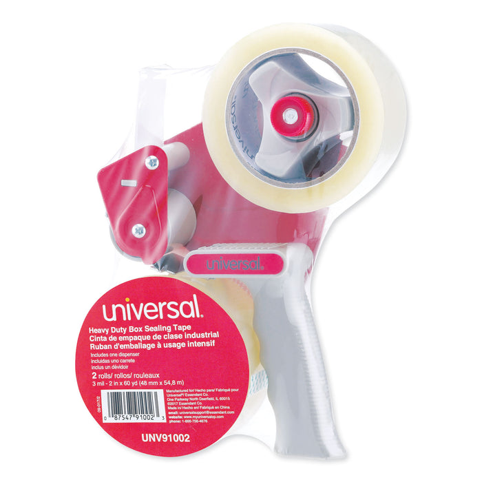 Heavy-Duty Box Sealing Tape with Pistol Grip Dispenser, 3" Core, 1.88" x 60 yds, Clear, 1 Dispenser and 2 Tape Rolls/Pack