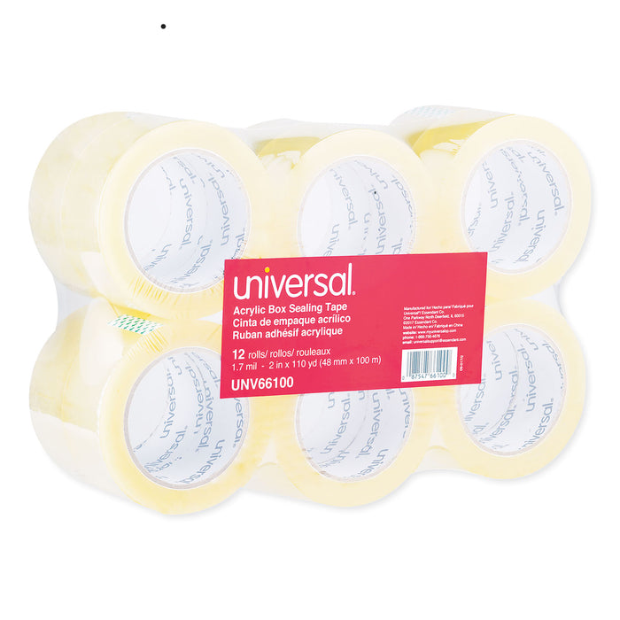 Deluxe General-Purpose Acrylic Box Sealing Tape, 3" Core, 1.88" x 110 yds, Clear, 12/Pack