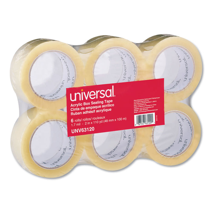 Deluxe General-Purpose Acrylic Box Sealing Tape, 3" Core, 1.88" x 110 yds, Clear, 6/Pack