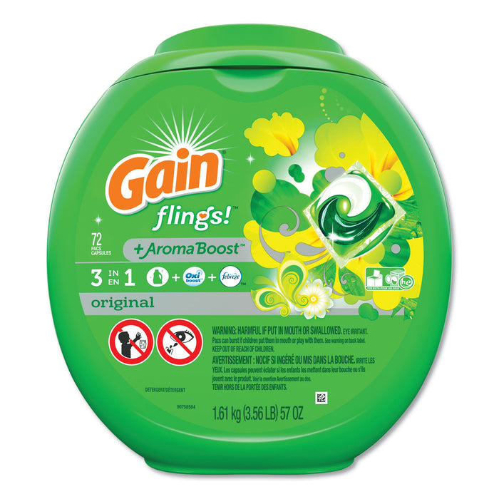 Flings Detergent Pods, Original, 72/Container, 4 Container/Carton
