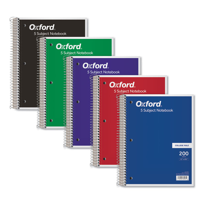 Coil-Lock Wirebound Notebooks, 5 Subjects, Medium/College Rule, Assorted Color Covers, 11 x 8.5, 200 Sheets