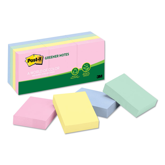 Recycled Note Pads, 1.38 x 1.88, Assorted Helsinki Colors, 100-Sheet, 12/Pack