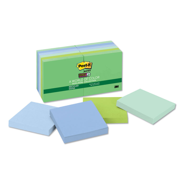 Recycled Notes in Bora Bora Colors, 3 x 3, 90-Sheet, 12/Pack