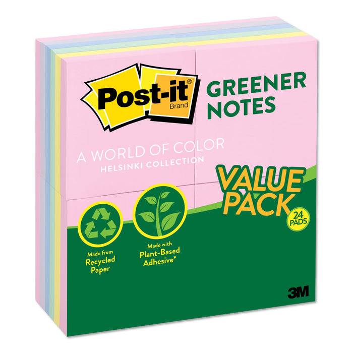 Recycled Note Pads, 3 x 3, Assorted Helsinki Colors, 100-Sheet, 24/Pack