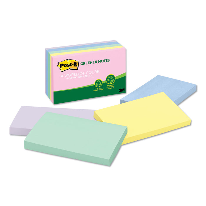 Recycled Note Pads, 3 x 5, Assorted Helsinki Colors, 100-Sheet, 5/Pack