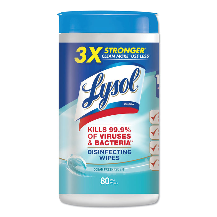 Disinfecting Wipes, 7 x 8, Ocean Fresh, 80 Wipes/Canister, 6 Canisters/Carton