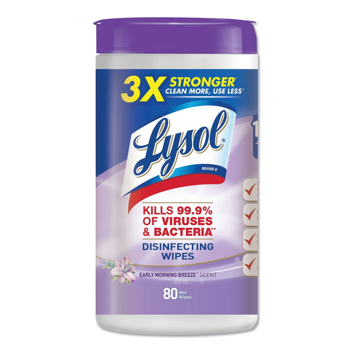 Disinfecting Wipes, 7 x 8, Early Morning Breeze, 80 Wipes/Canister, 6 Canisters/Carton