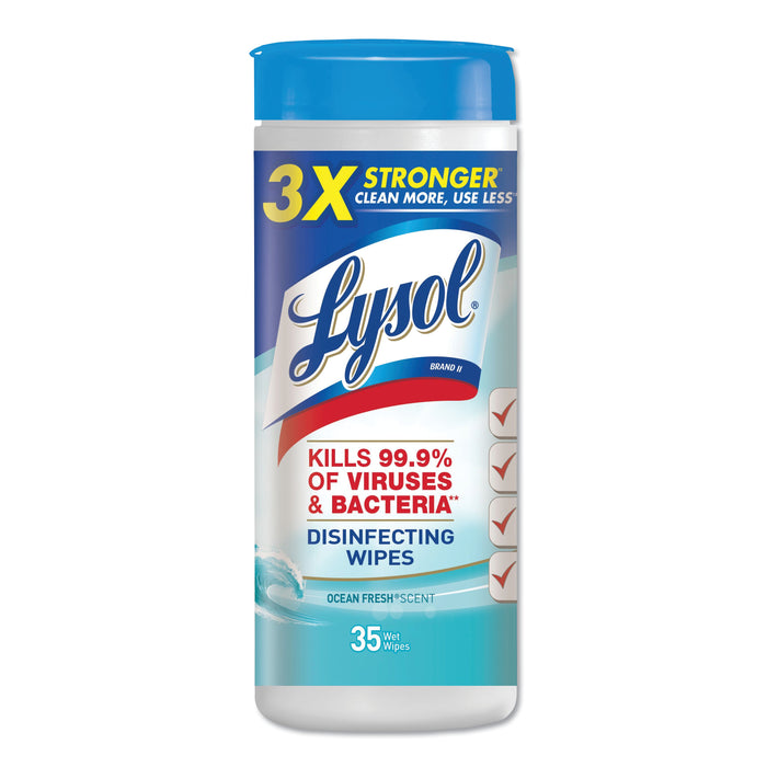 Disinfecting Wipes, 7 x 8, Ocean Fresh, 35 Wipes/Canister, 12 Canisters/Carton