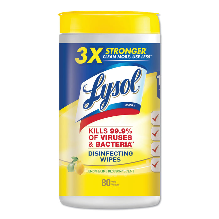 Disinfecting Wipes, 7 x 8, Lemon and Lime Blossom, 80 Wipes/Canister, 6 Canisters/Carton