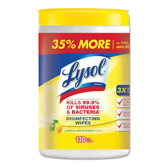Disinfecting Wipes, 7 x 8, Lemon and Lime Blossom, 110 Wipes/Canister, 6 Canisters/Carton