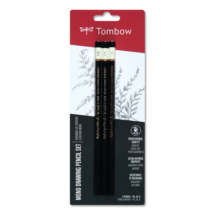Drawing Pencil Set, 2 mm, Assorted Lead Hardness Ratings, Black Lead, Black Barrel, 3/Pack