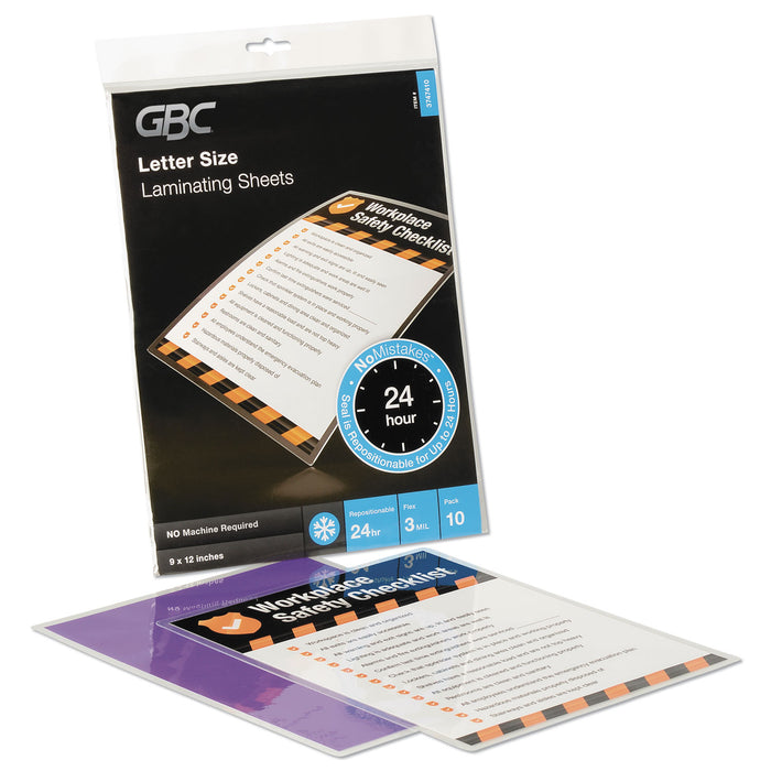 SelfSeal NoMistakes Repositionable Self-Adhesives, 3 mil, 9" x 12", Gloss Clear, 10/Pack