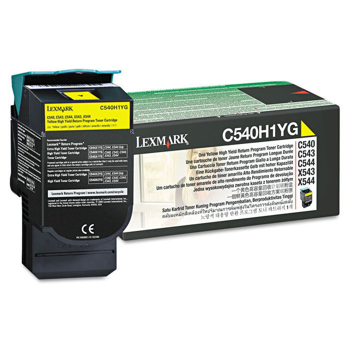 C540H1YG Return Program High-Yield Toner, 2000 Page-Yield, Yellow