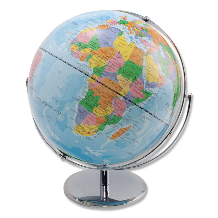 12-Inch Globe with Blue Oceans, Silver-Toned Metal Desktop Base,Full-Meridian