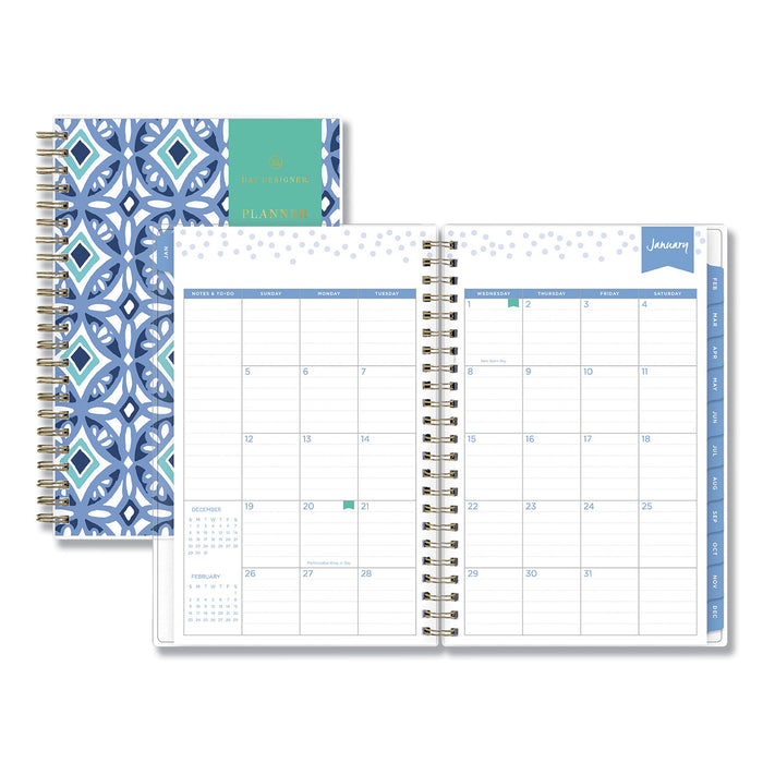 Day Designer Tile Weekly/Monthly Planner, 8 x 5, Blue/White Cover, 2021