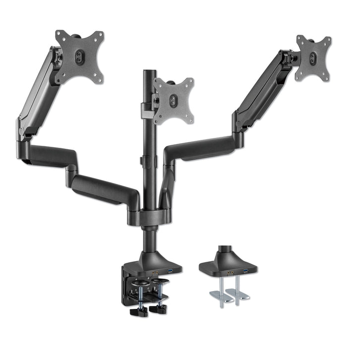AdaptivErgo Heavy-Duty Articulating Triple Monitor Arm with USB, 32", Black