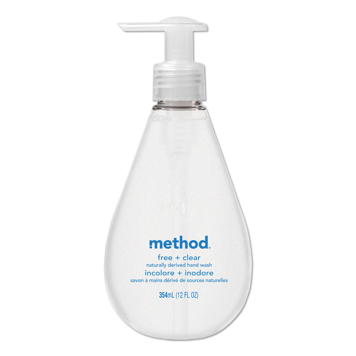 Gel Hand Wash, Fragrance-Free, 12 oz Pump Bottle, 6/Carton