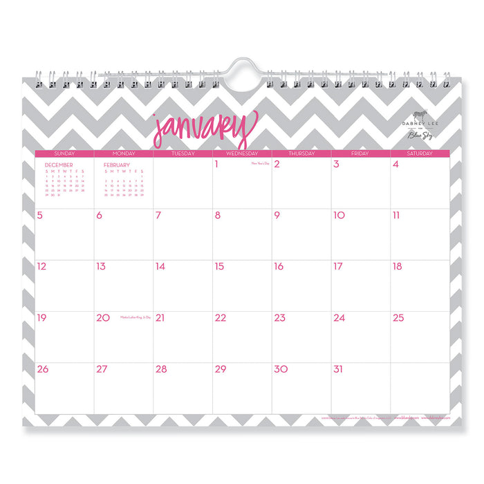 Dabney Lee Ollie Wirebound Wall Calendar, Gray/Pink, 11 x 8.75, 2021