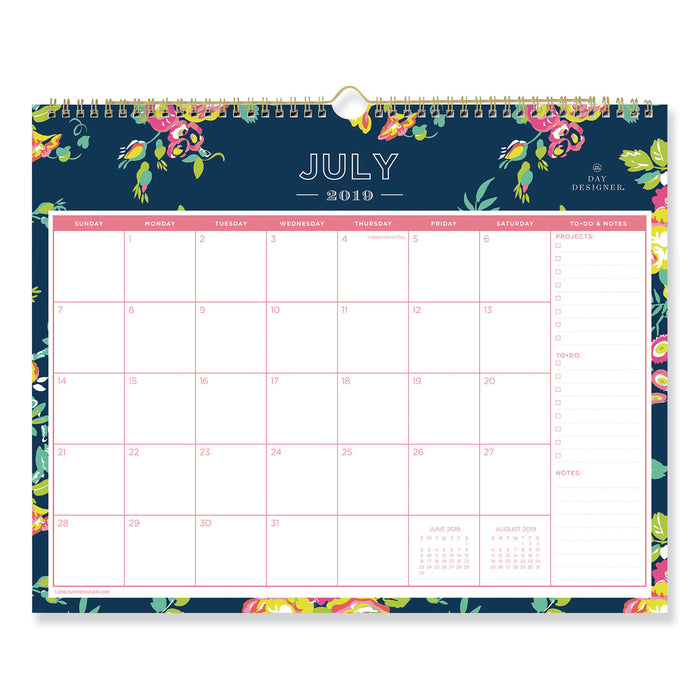 Day Designer Academic Year Wall Calendar, 15 x 12, Navy/Floral, 2020-2021