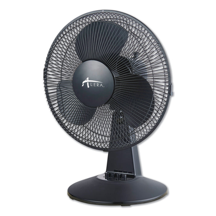 12" 3-Speed Oscillating Desk Fan, Plastic, Black