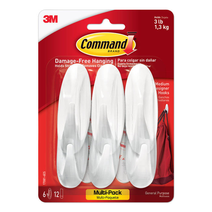 Designer Hooks, Plastic, White, 3 lb Cap, 6 Hooks and 12 Strips/Pack