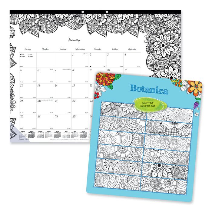DoodlePlan Desk Pad Calendar with Coloring Pages, 22 x 17, 2021