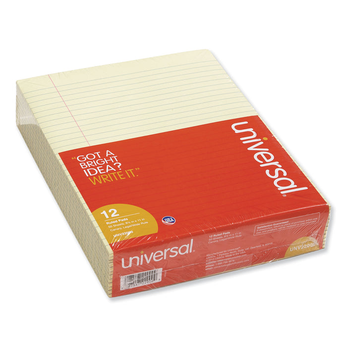 Glue Top Pads, Wide/Legal Rule, 8.5 x 11, Canary, 50 Sheets, Dozen