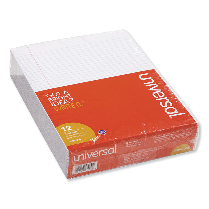 Glue Top Pads, Narrow Rule, 8.5 x 11, White, 50 Sheets, Dozen