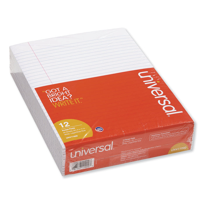 Glue Top Pads, Wide/Legal Rule, 8.5 x 11, White, 50 Sheets, Dozen