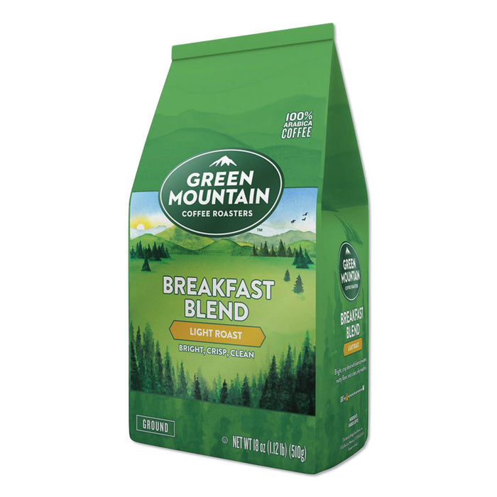 Breakfast Blend Ground Coffee, 18 oz, 6/Carton