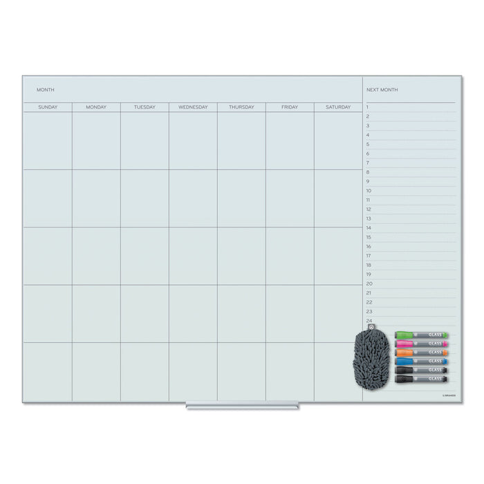 Floating Glass Dry Erase Undated One Month Calendar, 48 x 36, White