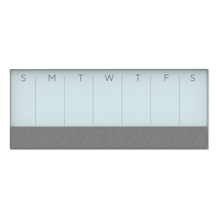 3N1 Magnetic Glass Dry Erase Combo Board, 35 x 14.25, Week View, White Surface and Frame