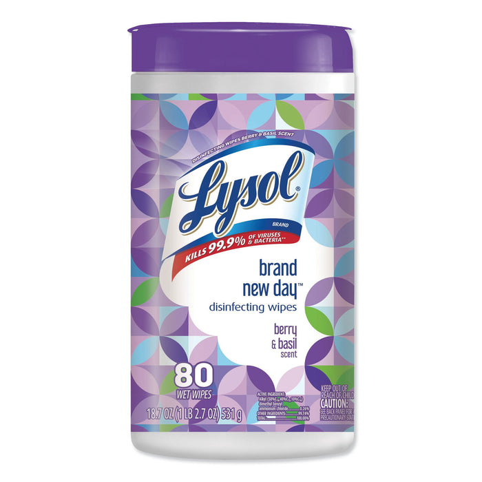 Disinfecting Wipes, 7 x 8, Berry and Basil, 80 Wipes/Canister, 6 Canisters/Carton