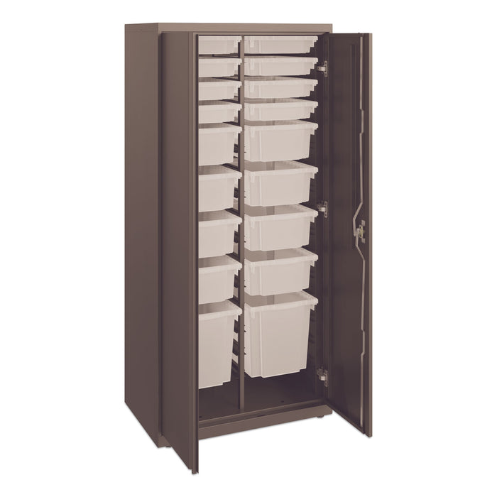 Flagship Storage Cabinet with 8 Small, 8 Medium and 2 Large Bins, 30 x 18 x 64.25, Charcoal
