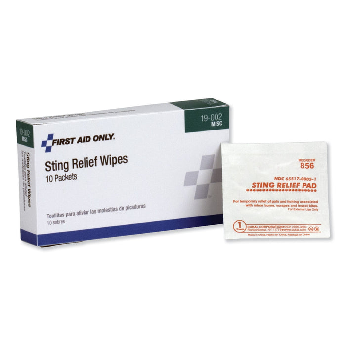 First Aid Sting Relief Pads, 10/Box