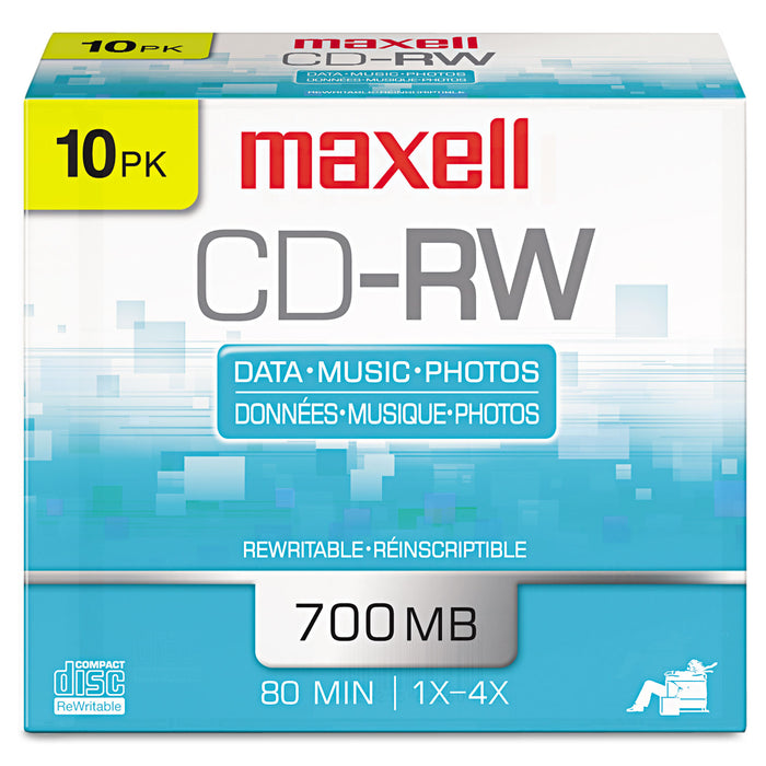CD-RW Discs, 700MB/80min, 4x, Silver, 10/Pack