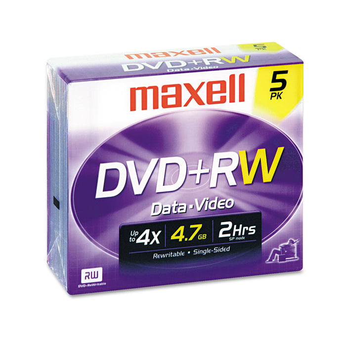 DVD+RW Discs, 4.7GB, 4x, w/Jewel Cases, Silver, 5/Pack
