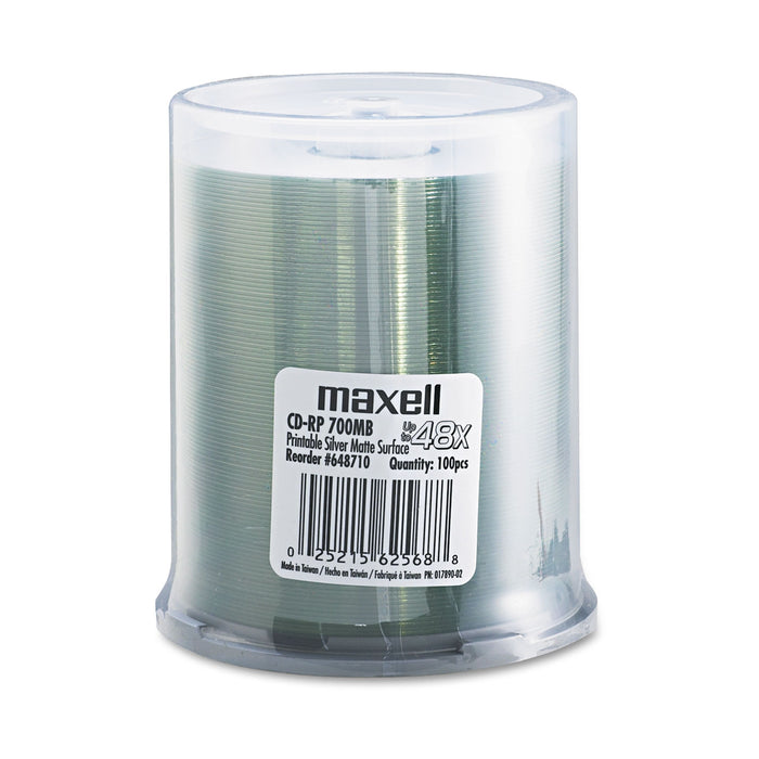 CD-R Discs, 700MB/80 min, 48x, Spindle, Printable Matte Silver, 100/Pack