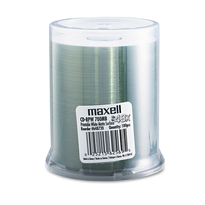 CD-R Discs, 700MB/80 min, 48x, Spindle, Printable Matte White, 100/Pack